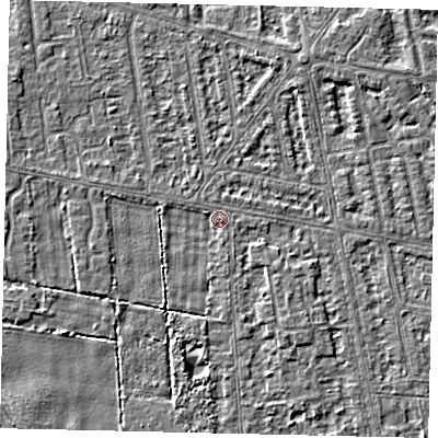 Shaded relief map of the ground around HU68SN, computed from Environment Agency LiDAR. The ground here sits at about 2 m above sea level and falls 3 m across the surrounding 800 m. Surface water reaching this point runs off ground lying to the south-south-west, 1.6 m higher.