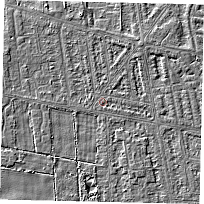 Shaded relief map of the ground around HU68SU, computed from Environment Agency LiDAR. The ground here sits at about 2 m above sea level and falls 3 m across the surrounding 800 m. Surface water reaching this point runs off ground lying to the east-south-east, 0.7 m higher.