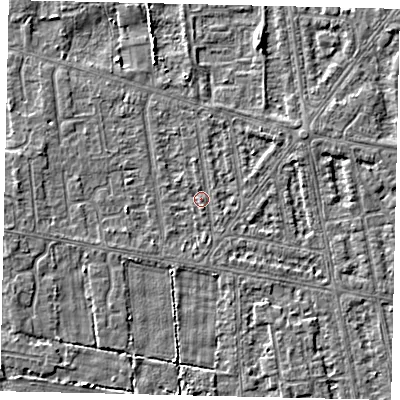 Shaded relief map of the ground around HU68SY, computed from Environment Agency LiDAR. The ground here sits at about 2 m above sea level and falls 3 m across the surrounding 800 m. Surface water reaching this point runs off ground lying to the west, 1.6 m higher.