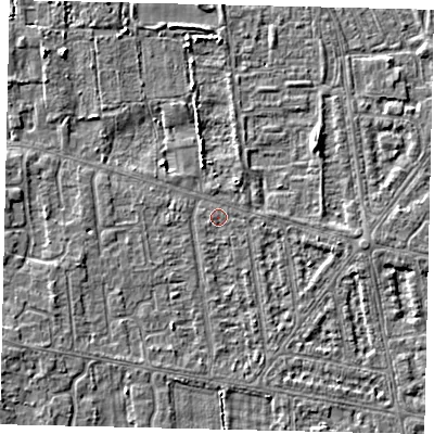 Shaded relief map of the ground around HU68TA, computed from Environment Agency LiDAR. The ground here sits at about 2 m above sea level and falls 3 m across the surrounding 800 m. Surface water reaching this point runs off ground lying to the south-west, 0.7 m higher.