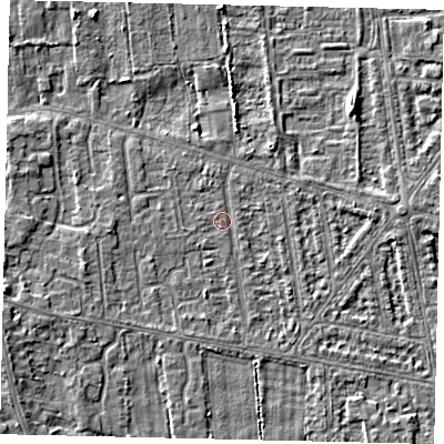 Shaded relief map of the ground around HU68TB, computed from Environment Agency LiDAR. The ground here sits at about 2 m above sea level and falls 3 m across the surrounding 800 m. Surface water reaching this point runs off ground lying to the south-west, 0.5 m higher.