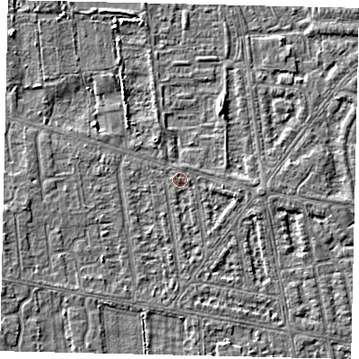 Shaded relief map of the ground around HU68TH, computed from Environment Agency LiDAR. The ground here sits at about 2 m above sea level and falls 3 m across the surrounding 800 m. Surface water reaching this point runs off ground lying to the east, 1.5 m higher.