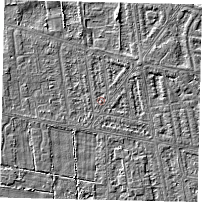 Shaded relief map of the ground around HU68TN, computed from Environment Agency LiDAR. The ground here sits at about 2 m above sea level and falls 3 m across the surrounding 800 m. Surface water reaching this point runs off ground lying to the south, 0.7 m higher.