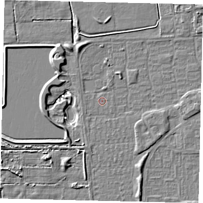 Shaded relief map of the ground around HU69AP, computed from Environment Agency LiDAR. The ground here sits at about 1 m above sea level and falls 6 m across the surrounding 800 m. Surface water reaching this point runs off ground lying to the south-west, 0.6 m higher.