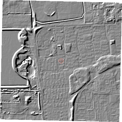Shaded relief map of the ground around HU69AS, computed from Environment Agency LiDAR. The ground here sits at about 1 m above sea level and falls 6 m across the surrounding 800 m. Surface water reaching this point runs off ground lying to the west-north-west, 6.4 m higher.