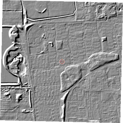 Shaded relief map of the ground around HU69AX, computed from Environment Agency LiDAR. The ground here sits at about 1 m above sea level and falls 6 m across the surrounding 800 m. Surface water reaching this point runs off ground lying to the west-north-west, 6.4 m higher.