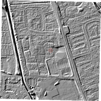 Shaded relief map of the ground around HU69BL, computed from Environment Agency LiDAR. The ground here sits at about 2 m above sea level and falls 6 m across the surrounding 800 m. Surface water reaching this point runs off ground lying to the north-north-east, 2.7 m higher.
