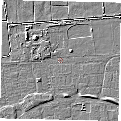 Shaded relief map of the ground around HU69EE, computed from Environment Agency LiDAR. The ground here sits at about 1 m above sea level and falls 7 m across the surrounding 800 m. Surface water reaching this point runs off ground lying to the south-east, 3.7 m higher.