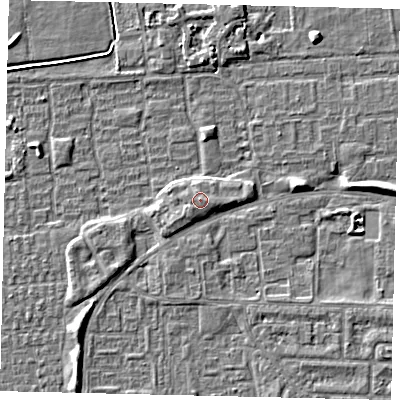 Shaded relief map of the ground around HU69FA, computed from Environment Agency LiDAR. The ground here sits at about 3 m above sea level and falls 4 m across the surrounding 800 m. Surface water reaching this point runs off ground lying to the east, 0.6 m higher.
