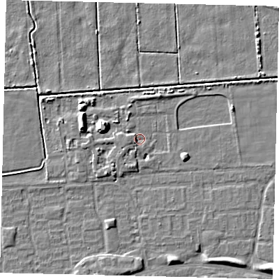 Shaded relief map of the ground around HU69FL, computed from Environment Agency LiDAR. The ground here sits at about 1 m above sea level and falls 7 m across the surrounding 800 m. Surface water reaching this point runs off ground lying to the west, 2.4 m higher.