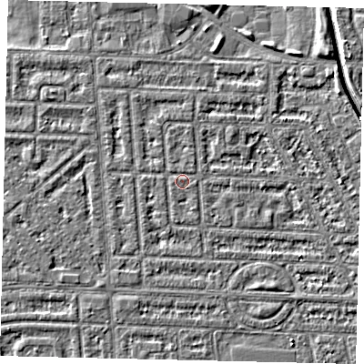 Shaded relief map of the ground around HU69JD, computed from Environment Agency LiDAR. The ground here sits at about 2 m above sea level and falls 4 m across the surrounding 800 m. Surface water reaching this point runs off ground lying to the south-east, 0.6 m higher.