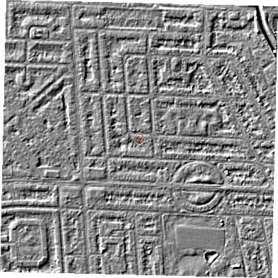 Shaded relief map of the ground around HU69JG, computed from Environment Agency LiDAR. The ground here sits at about 2 m above sea level and falls 4 m across the surrounding 800 m. Surface water reaching this point runs off ground lying to the north-west, 1.0 m higher.