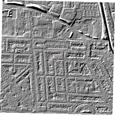 Shaded relief map of the ground around HU69JJ, computed from Environment Agency LiDAR. The ground here sits at about 2 m above sea level and falls 5 m across the surrounding 800 m. Surface water reaching this point runs off ground lying to the south-east, 0.8 m higher.