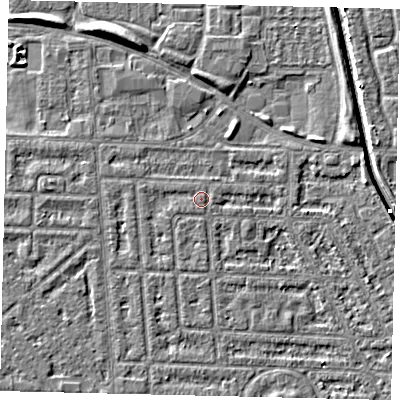 Shaded relief map of the ground around HU69JL, computed from Environment Agency LiDAR. The ground here sits at about 2 m above sea level and falls 5 m across the surrounding 800 m. Surface water reaching this point runs off ground lying to the west-south-west, 0.5 m higher.