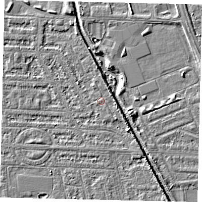 Shaded relief map of the ground around HU69JY, computed from Environment Agency LiDAR. The ground here sits at about 2 m above sea level and falls 5 m across the surrounding 800 m. Surface water reaching this point runs off ground lying to the north-east, 1.6 m higher.