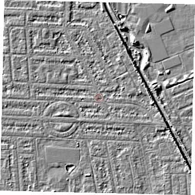 Shaded relief map of the ground around HU69LB, computed from Environment Agency LiDAR. The ground here sits at about 2 m above sea level and falls 5 m across the surrounding 800 m. Surface water reaching this point runs off ground lying to the east, 2.5 m higher.