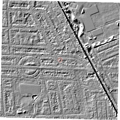 Shaded relief map of the ground around HU69LD, computed from Environment Agency LiDAR. The ground here sits at about 2 m above sea level and falls 5 m across the surrounding 800 m. Surface water reaching this point runs off ground lying to the east, 2.5 m higher.