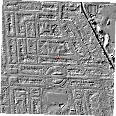 Shaded relief map of the ground around HU69LE, computed from Environment Agency LiDAR. The ground here sits at about 2 m above sea level and falls 5 m across the surrounding 800 m. Surface water reaching this point runs off ground lying to the east, 2.7 m higher.