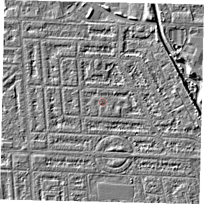 Shaded relief map of the ground around HU69LF, computed from Environment Agency LiDAR. The ground here sits at about 2 m above sea level and falls 4 m across the surrounding 800 m. Surface water reaching this point runs off ground lying to the west-south-west, 0.7 m higher.