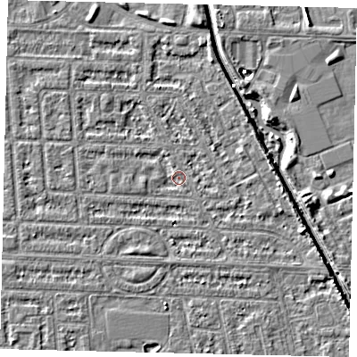 Shaded relief map of the ground around HU69LH, computed from Environment Agency LiDAR. The ground here sits at about 2 m above sea level and falls 5 m across the surrounding 800 m. Surface water reaching this point runs off ground lying to the east-south-east, 2.7 m higher.