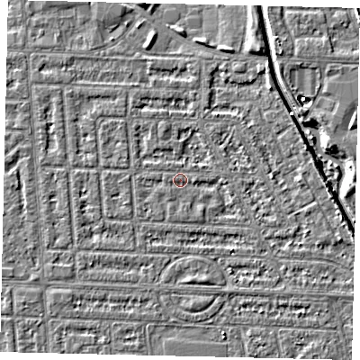 Shaded relief map of the ground around HU69LJ, computed from Environment Agency LiDAR. The ground here sits at about 2 m above sea level and falls 4 m across the surrounding 800 m. Surface water reaching this point runs off ground lying to the east, 2.4 m higher.