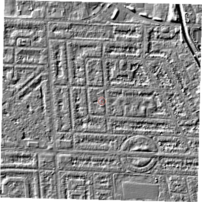 Shaded relief map of the ground around HU69LL, computed from Environment Agency LiDAR. The ground here sits at about 2 m above sea level and falls 4 m across the surrounding 800 m. Surface water reaching this point runs off ground lying to the south, 0.6 m higher.