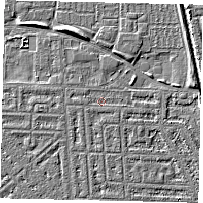 Shaded relief map of the ground around HU69LU, computed from Environment Agency LiDAR. The ground here sits at about 2 m above sea level and falls 5 m across the surrounding 800 m. Surface water reaching this point runs off ground lying to the south-south-east, 0.6 m higher.