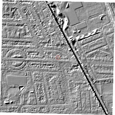 Shaded relief map of the ground around HU69NY, computed from Environment Agency LiDAR. The ground here sits at about 2 m above sea level and falls 5 m across the surrounding 800 m. Surface water reaching this point runs off ground lying to the east-south-east, 0.9 m higher.
