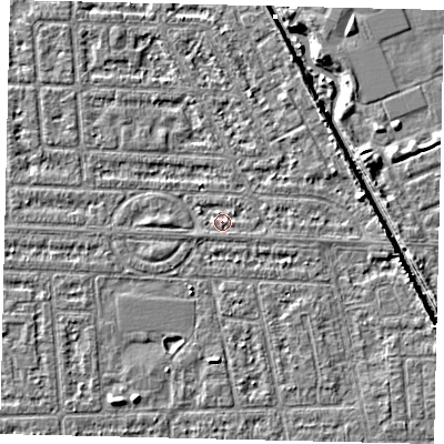 Shaded relief map of the ground around HU69NZ, computed from Environment Agency LiDAR. The ground here sits at about 2 m above sea level and falls 5 m across the surrounding 800 m. Surface water reaching this point runs off ground lying to the south-east, 0.9 m higher.