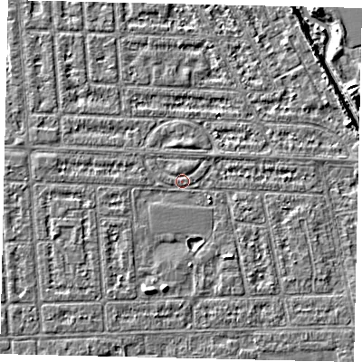 Shaded relief map of the ground around HU69PA, computed from Environment Agency LiDAR. The ground here sits at about 2 m above sea level and falls 5 m across the surrounding 800 m. Surface water reaching this point runs off ground lying to the north, 0.7 m higher.