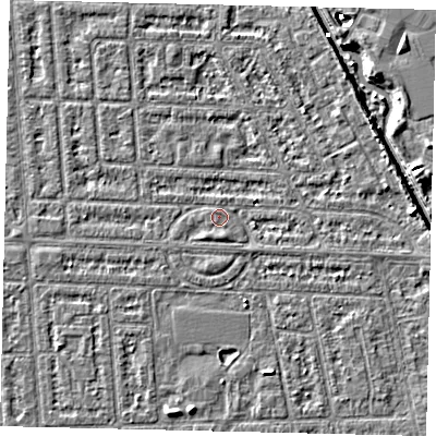 Shaded relief map of the ground around HU69PB, computed from Environment Agency LiDAR. The ground here sits at about 2 m above sea level and falls 5 m across the surrounding 800 m. Surface water reaching this point runs off ground lying to the south, 0.8 m higher.