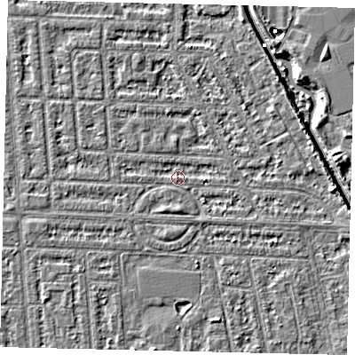 Shaded relief map of the ground around HU69PW, computed from Environment Agency LiDAR. The ground here sits at about 2 m above sea level and falls 5 m across the surrounding 800 m. Surface water reaching this point runs off ground lying to the east, 2.7 m higher.