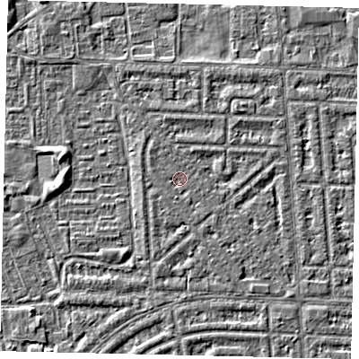 Shaded relief map of the ground around HU69QJ, computed from Environment Agency LiDAR. The ground here sits at about 2 m above sea level and falls 2 m across the surrounding 800 m. Surface water reaching this point runs off ground lying to the south, 0.9 m higher.
