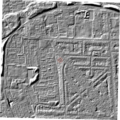 Shaded relief map of the ground around HU69QL, computed from Environment Agency LiDAR. The ground here sits at about 2 m above sea level and falls 5 m across the surrounding 800 m. Surface water reaching this point runs off ground lying to the east, 0.8 m higher.