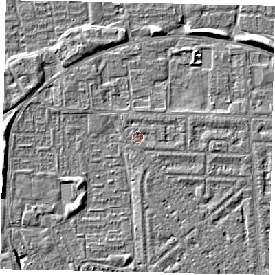 Shaded relief map of the ground around HU69QN, computed from Environment Agency LiDAR. The ground here sits at about 2 m above sea level and falls 5 m across the surrounding 800 m. Surface water reaching this point runs off ground lying to the east-south-east, 0.8 m higher.
