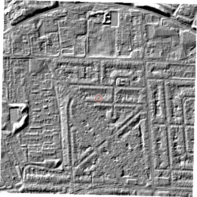 Shaded relief map of the ground around HU69QU, computed from Environment Agency LiDAR. The ground here sits at about 2 m above sea level and falls 4 m across the surrounding 800 m. Surface water reaching this point runs off ground lying to the north, 0.6 m higher.