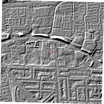 Shaded relief map of the ground around HU69RH, computed from Environment Agency LiDAR. The ground here sits at about 2 m above sea level and falls 5 m across the surrounding 800 m. Surface water reaching this point runs off ground lying to the north-north-east, 0.7 m higher.