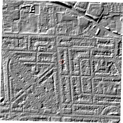 Shaded relief map of the ground around HU69RN, computed from Environment Agency LiDAR. The ground here sits at about 2 m above sea level and falls 4 m across the surrounding 800 m. Surface water reaching this point runs off ground lying to the north-north-east, 0.9 m higher.