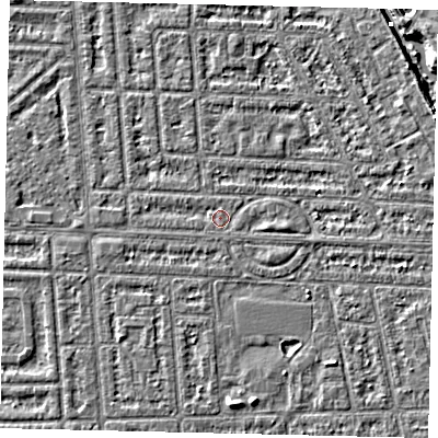 Shaded relief map of the ground around HU69RU, computed from Environment Agency LiDAR. The ground here sits at about 2 m above sea level and falls 4 m across the surrounding 800 m. Surface water reaching this point runs off ground lying to the west, 0.9 m higher.