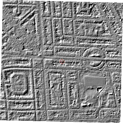 Shaded relief map of the ground around HU69RY, computed from Environment Agency LiDAR. The ground here sits at about 2 m above sea level and falls 3 m across the surrounding 800 m. Surface water reaching this point runs off ground lying to the west, 0.9 m higher.