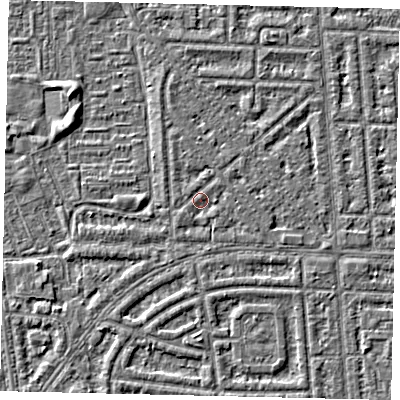 Shaded relief map of the ground around HU69SG, computed from Environment Agency LiDAR. The ground here sits at about 2 m above sea level and falls 2 m across the surrounding 800 m. Surface water reaching this point runs off ground lying to the south-south-west, 0.7 m higher.
