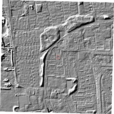 Shaded relief map of the ground around HU69TN, computed from Environment Agency LiDAR. The ground here sits at about 1 m above sea level and falls 5 m across the surrounding 800 m. Surface water reaching this point runs off ground lying to the south-south-west, 2.7 m higher.
