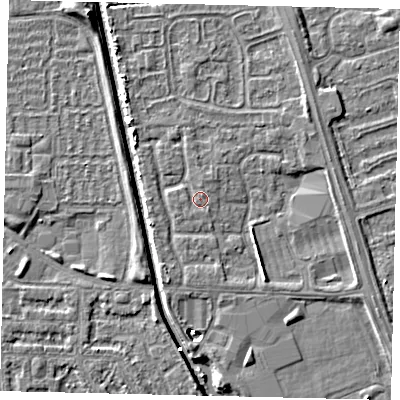 Shaded relief map of the ground around HU69UE, computed from Environment Agency LiDAR. The ground here sits at about 2 m above sea level and falls 6 m across the surrounding 800 m. Surface water reaching this point runs off ground lying to the south-east, 0.7 m higher.