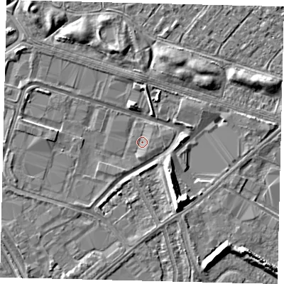 Shaded relief map of the ground around HU70AE, computed from Environment Agency LiDAR. The ground here sits at about 2 m above sea level and falls 8 m across the surrounding 800 m. Surface water reaching this point runs off ground lying to the south-south-east, 8.3 m higher.