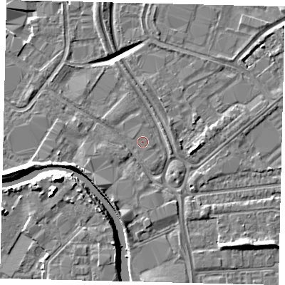 Shaded relief map of the ground around HU70AW, computed from Environment Agency LiDAR. The ground here sits at about 3 m above sea level and falls 13 m across the surrounding 800 m. The ground contributing surface water to this point lies to the south-east.