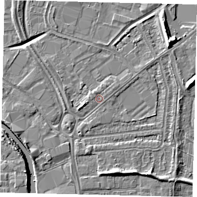 Shaded relief map of the ground around HU70BX, computed from Environment Agency LiDAR. The ground here sits at about 3 m above sea level and falls 11 m across the surrounding 800 m. Surface water reaching this point runs off ground lying to the north-west, 0.8 m higher.
