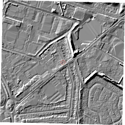 Shaded relief map of the ground around HU70DE, computed from Environment Agency LiDAR. The ground here sits at about 2 m above sea level and falls 8 m across the surrounding 800 m. Surface water reaching this point runs off ground lying to the south-south-west, 0.8 m higher.