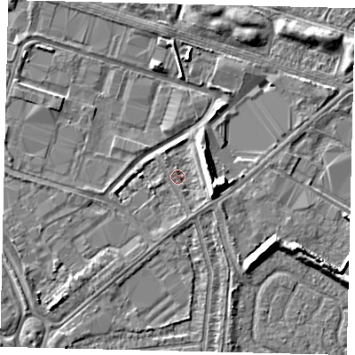 Shaded relief map of the ground around HU70DH, computed from Environment Agency LiDAR. The ground here sits at about 2 m above sea level and falls 8 m across the surrounding 800 m. Surface water reaching this point runs off ground lying to the east-south-east, 8.0 m higher.