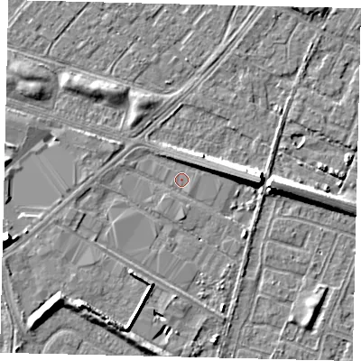 Shaded relief map of the ground around HU70DR, computed from Environment Agency LiDAR. The ground here sits at about 2 m above sea level and falls 8 m across the surrounding 800 m. Surface water reaching this point runs off ground lying to the south-east, 2.4 m higher.