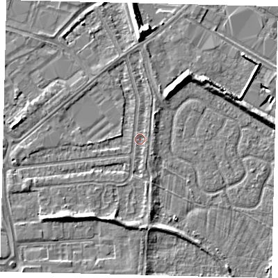 Shaded relief map of the ground around HU70DT, computed from Environment Agency LiDAR. The ground here sits at about 2 m above sea level and falls 9 m across the surrounding 800 m. Surface water reaching this point runs off ground lying to the north-north-east, 1.9 m higher.